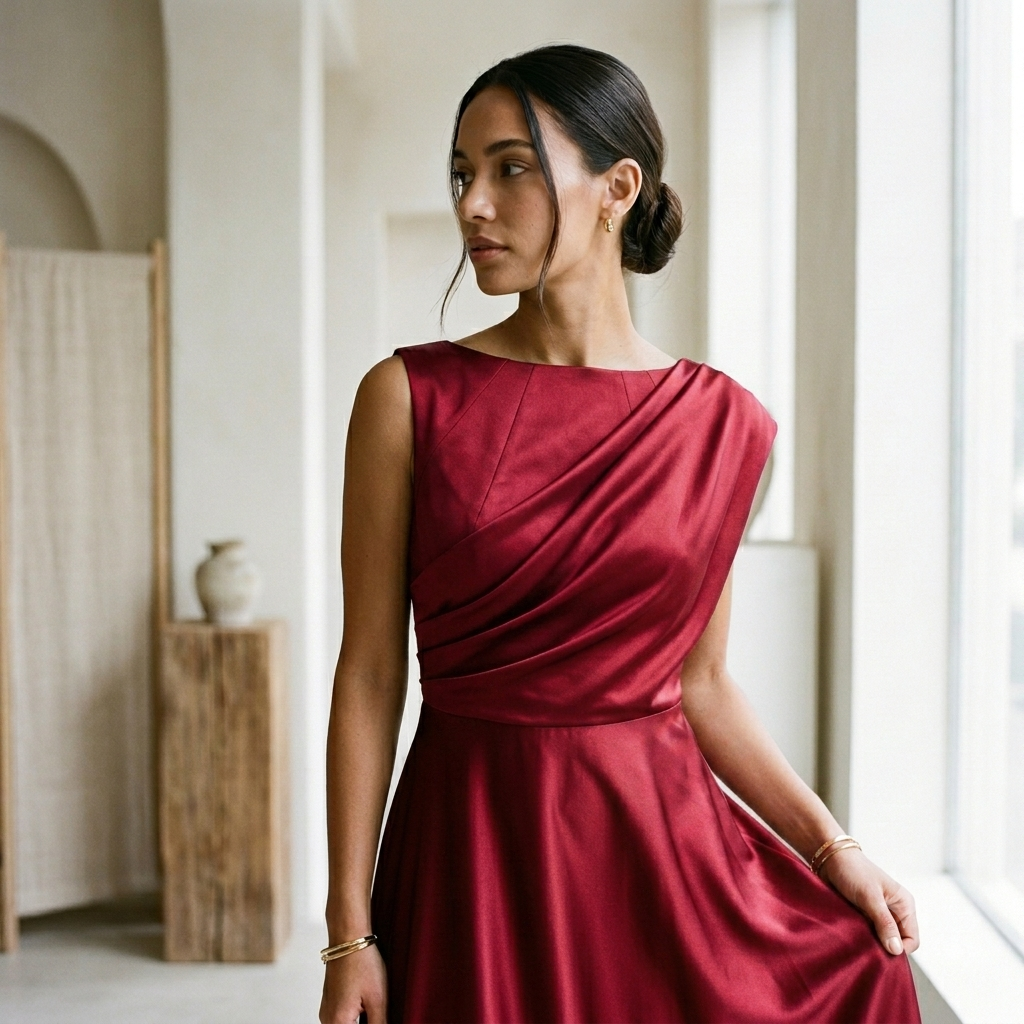 Royal Emerald Silk Red Gown